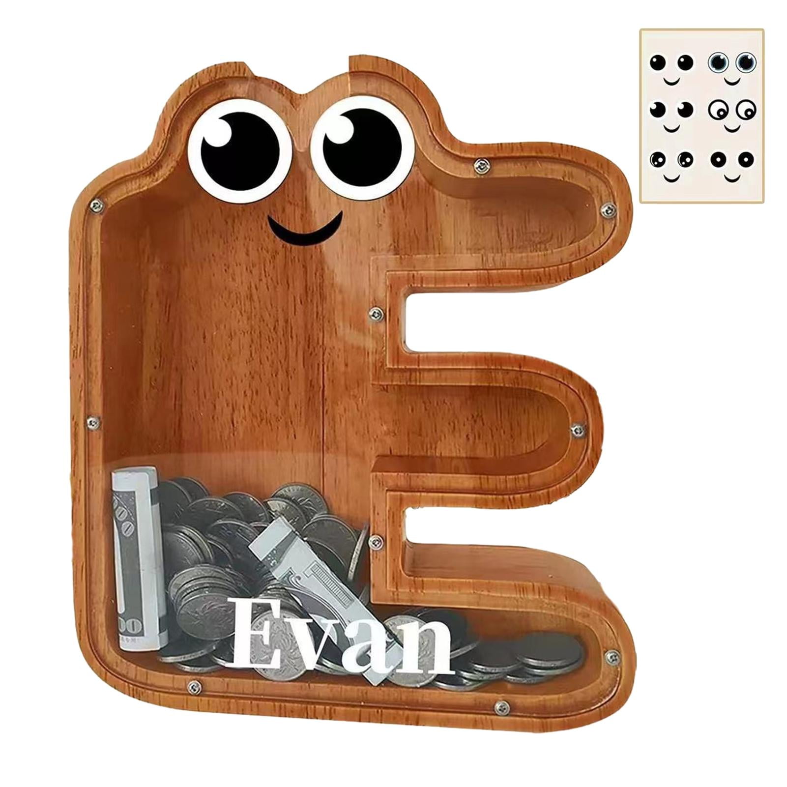 Letter Saving Bank Money Saver Box with Sticker Wooden Money Saving