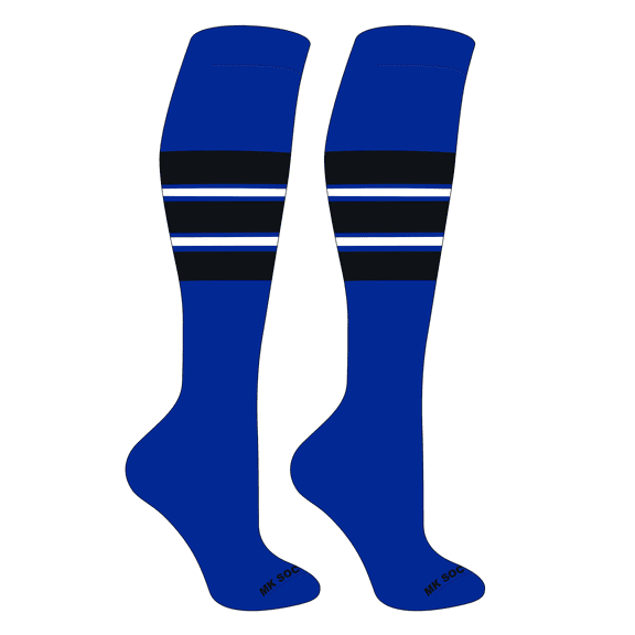 MK Socks Striped OTC Baseball, Softball, Football Socks (E) Royal, Black, White (S)