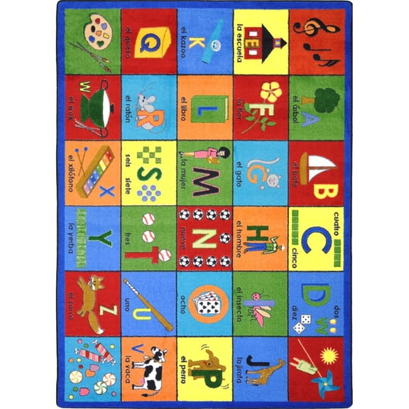 Joy Carpets Kid Essentials Bilingual Phonics 7'8" x 10'9" Area Rug in Color Multi