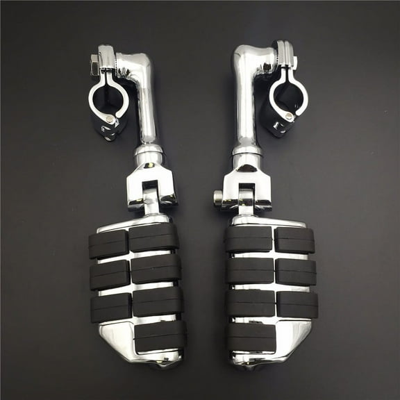 HTT Motorcycle Chrome Long Angled Adjustable Dually Highway P-Clamps Large Footpeg Footrest For Harley Davidson Sportster 883 1200 Street Bob Softail CVO 1-1/4 inch (1.25") Front Engine Guard