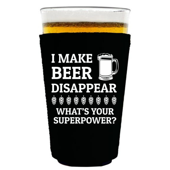 I Make Beer Disappear, What's Your Superpower? Pint Glass Coolie (Black)