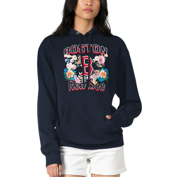 Women's G-III 4Her by Carl Banks Navy Boston Red Sox Flowers Graphic Pullover Hoodie