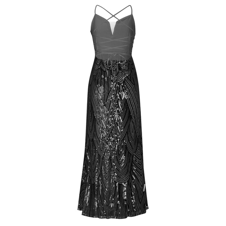 Ovbmpzd Wedding Guest Dresses for Women Maxi Sleeveless Black Sequin Dress  V Neck Dresses Long Dresses for Women Casual M - Walmart.com