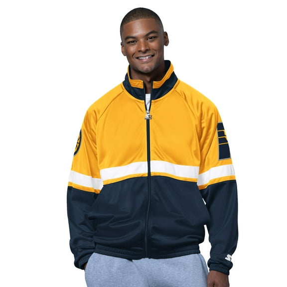 Men's Starter Navy/White Indiana Pacers The Veteran Tricot Track Raglan Full-Zip Jacket