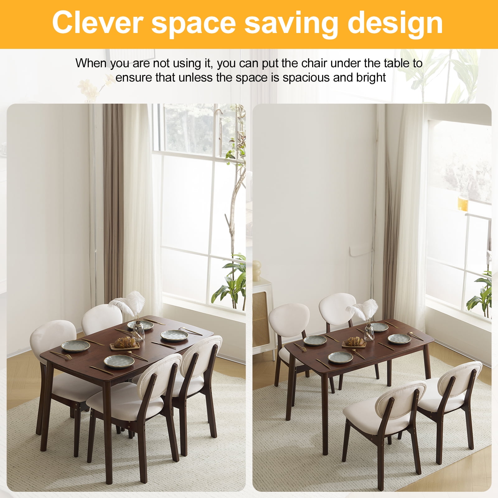 Ktaxon Dining Table Set for 4 Solid Wood Dinner Table with Padded Chairs for Home Kitchen Restaurant 47" Walnut