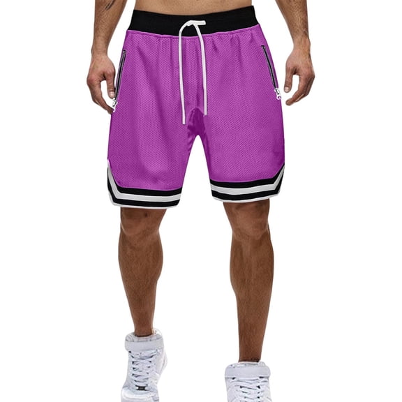 Mceream Gym Shorts Men Cotton Breathable Basketball Running Athletic Workout Shorts Solid Color Summer Elastic Waist Drawsting Quick Dry Training Shorts Loose Fit Purple XXXXL