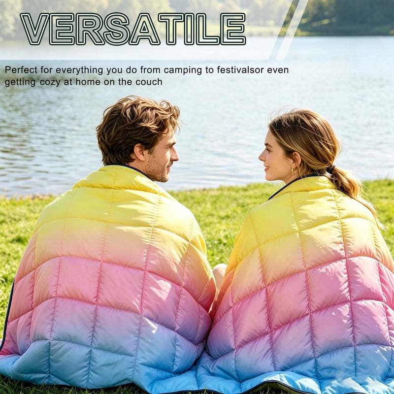 Outdoor Waterproof Blanket Sleeping Bag Alternative - 79"x55" Packable Camping Quilt with Snaps & Compression Sack, Colorful Lightweight Travel Stadium Blanket for Hiking, Picnic, All Season Camping