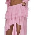 thumbnail image 3 of Women Elastic Waist Multi-Layer Ruffle Irregular High Slit Maxi Skirt Pink S, 3 of 9