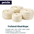 thumbnail image 3 of Pelzin Natural Sisal Rope for Cat Scratcher 1/4 Inch by 100 Feet, Cat Tree Rope Twine for Cat Scratching Post Replacement, Cat Tower with Scratch Post Repairing, Replace, Recovering and DIY, White, 3 of 7