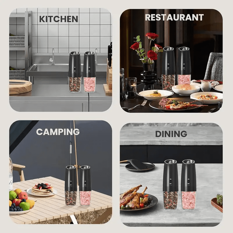 Rechargeable Electric Pepper Mill and Salt Grinder Set - 2-Pack Adjustable Coarseness, ABS Material, Black for Kitchen & Cooking
