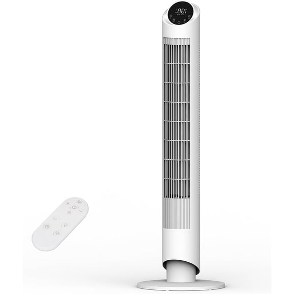 XYGOO 40'' Tower Fan for Bedroom, 90° Oscillating Standing Fan, 28dB Ultra Quiet, 26ft/s Velocity Bladeless Floor Fan with 3 Speeds & 4 Modes, 12H Timer for Living Room, Home, Office, White