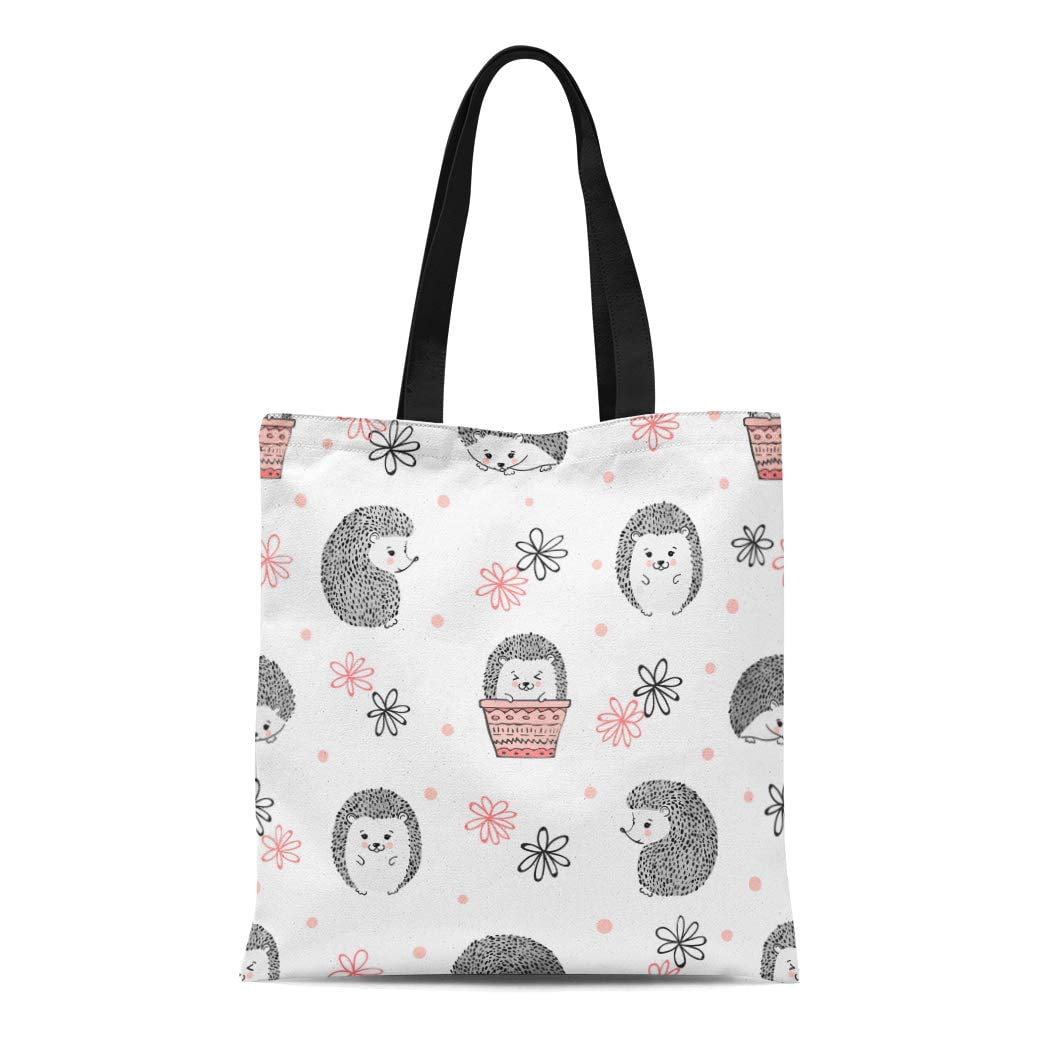 ASHLEIGH Canvas Tote Bag Blue Pattern Cute Watercolor Hedgehogs Kids