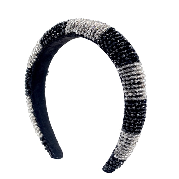 Minnieouse Diadema con cuentas de cristal, esponja gruesa Flexible, Color a juego, tejido con diamantes de imitación, tocado para mujer, adorno de boda Accesorio para el cabello Blanco claro + negro Minnieouse AP010972-06B