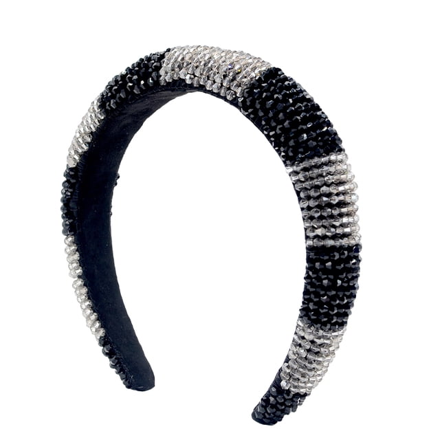 Diademas con cuentas de cristal Qarigey Estilo barroco Color a juego de punto con diamantes de imitación Blanco claro + negro