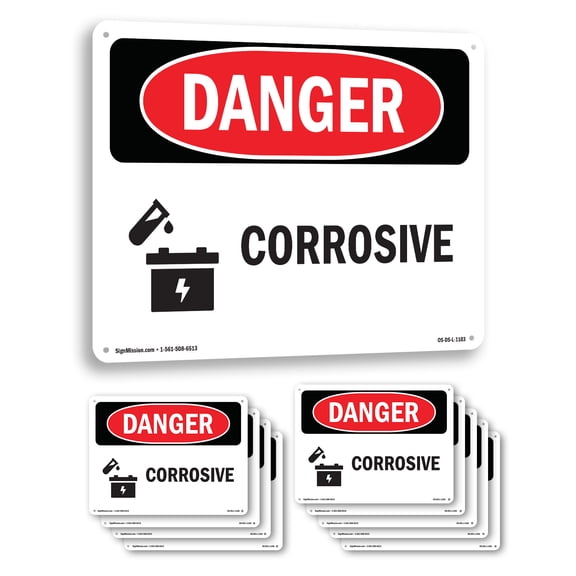 Corrosive OSHA Danger Rigid Plastic Sign 10 Inch x 7 Inch - 10 Pack
