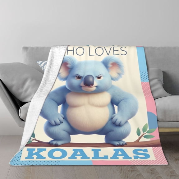 Koala Blanket Funny Blue Koala Animal Print Decorative Blanket, Cozy Soft Flannel Throw Blanket, For Couch, Sofa, Bed And Office 50x40