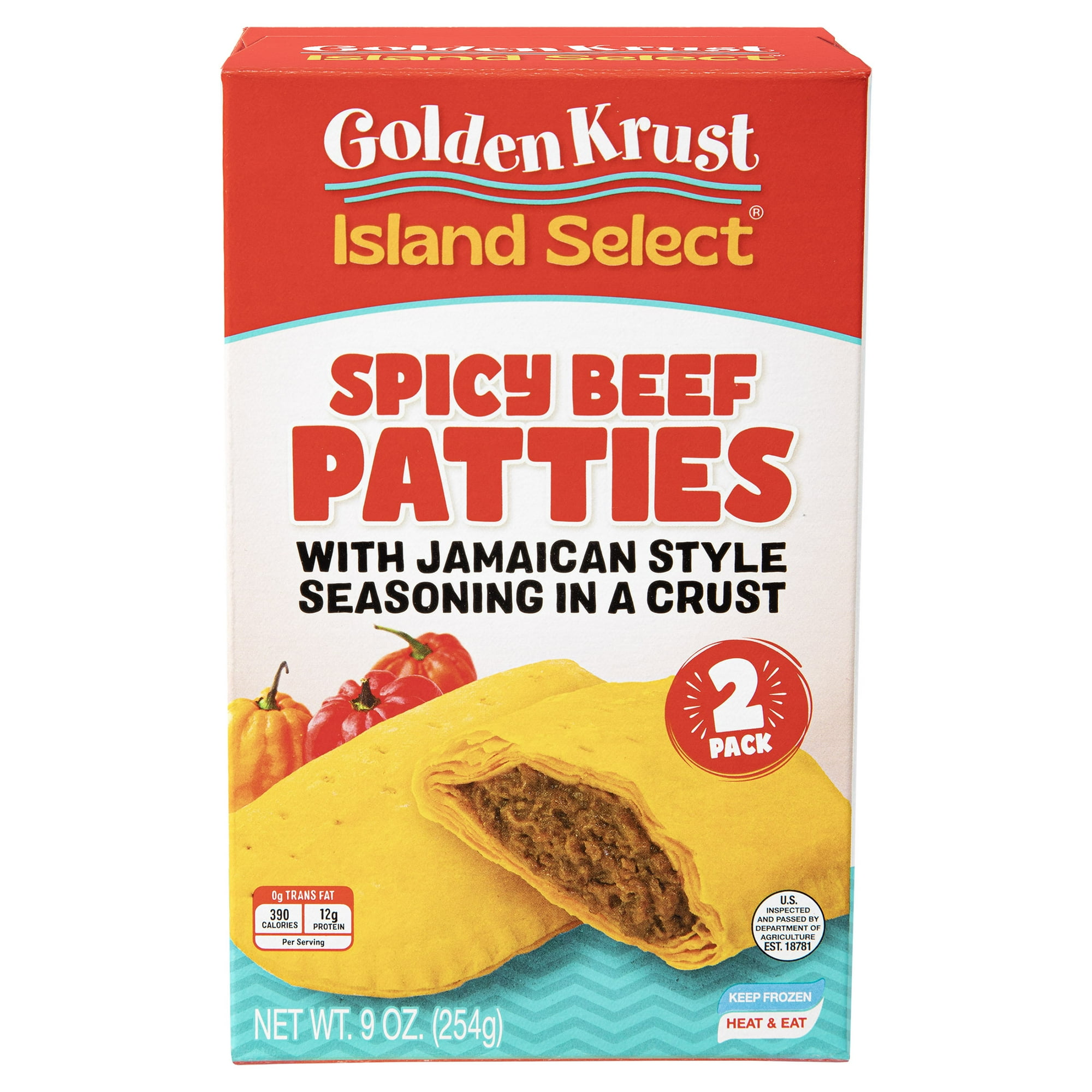 Golden Krust Island Select Spicy Beef Patties with Jamaican Style Seasonings, 2 Ct, 9 oz (Frozen)
