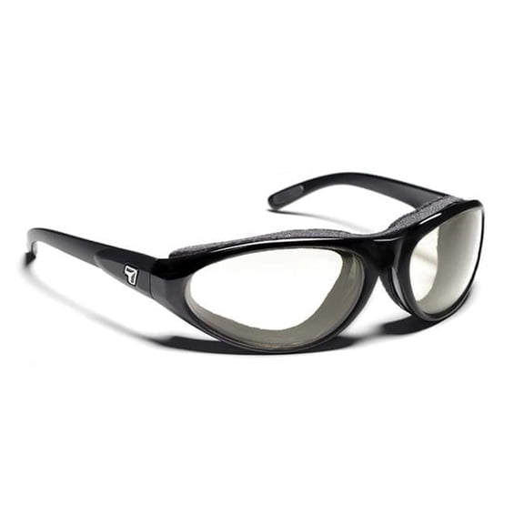 7eye Cyclone Wind-Blocking Padded Sunglasses for Outdoors, UV400, Clear Lenses, Glossy Black