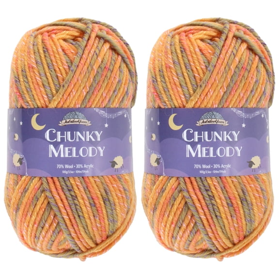 JubileeYarn Chunky Melody Yarn - 100g/Skein Bulky Wool Blend - Orange Maize - 2 Skeins