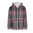 thumbnail image 5 of Women's Fleeze Lined Color Block Checkered Jacket Winter Full Zip Up Hooded Plaid Warm Shacket Coat with Pockets, 5 of 5