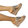 thumbnail image 2 of hopeusnice Women's Wedge Sandals Casual Rhinestone Open Toe Platform Slippers Beach Shoes Comfortable Breathable Wedge Heel Sandals Black 40, 2 of 9