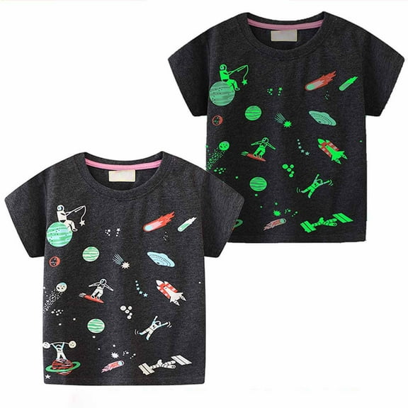 Lopecy-Sta Toddler Boy Glow in The Dark Shirt Kids Cartoon Sharks Short Sleeve T-Shirt Tops for 1-7 Years