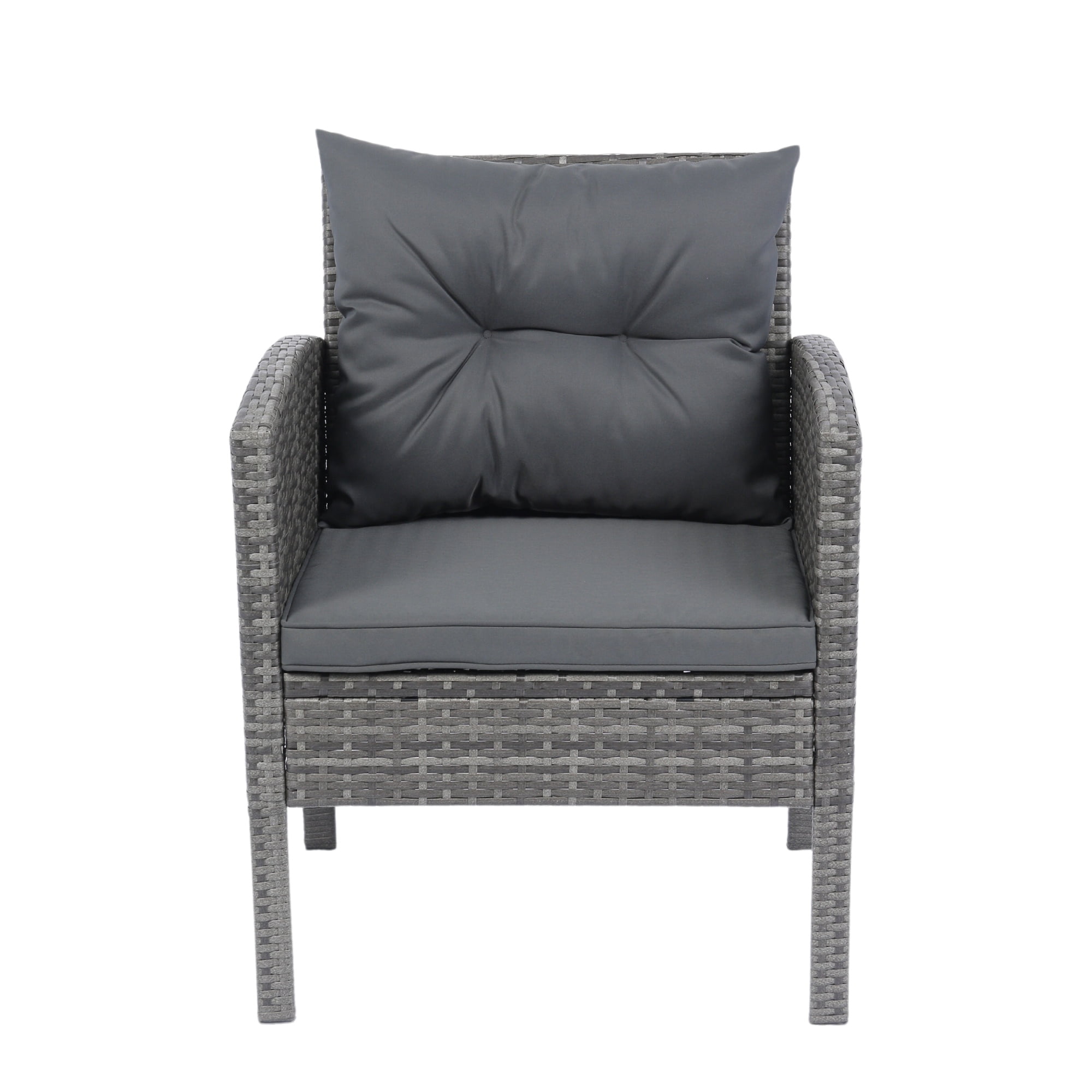 PORKISS 6 Piece Patio Furniture Set, Wicker Sectional Sofa Set with Dining Table, Modern Conversation Set with Dark Grey Cushions for Garden, Yard, Poolside, Grey