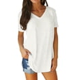 thumbnail image 2 of Garbnen Short Sleeve T Shirts for Women Curved Hem V Neck T Shirts for Women Hide Belly Spring Fashion Women Going Out Tops White XL, 2 of 7