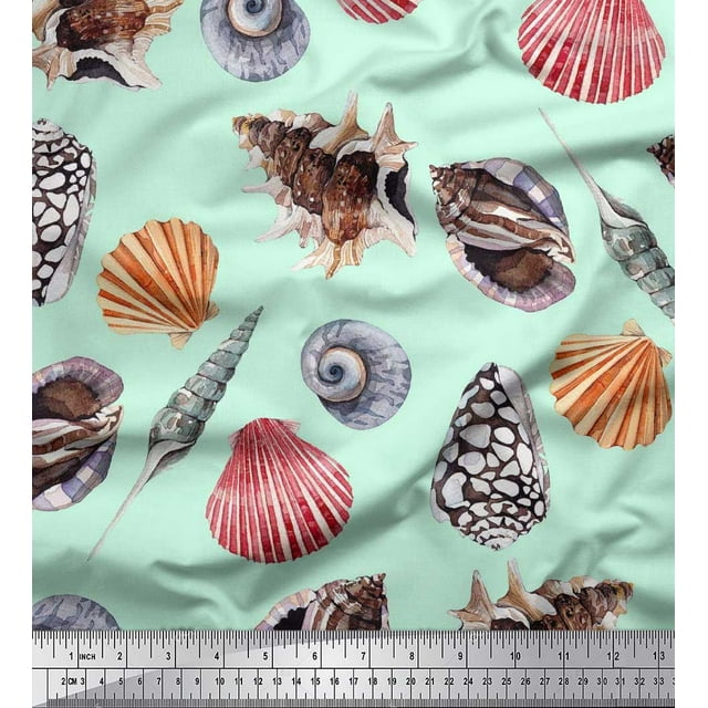 Soimoi Cotton Cambric Fabric Colorful Shells Ocean Printed Craft Fabric by the Yard 42 Inch Wide