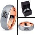 thumbnail image 4 of Tungsten Owl Wide Open Eyes Staring Band Ring 7mm Men Women Comfort Fit 18k Rose Gold Dome Brushed Gray Polished, 4 of 4