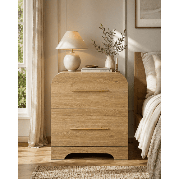 Wetalus Nightstand Mid-Century Modern 2 Drawers, Oak