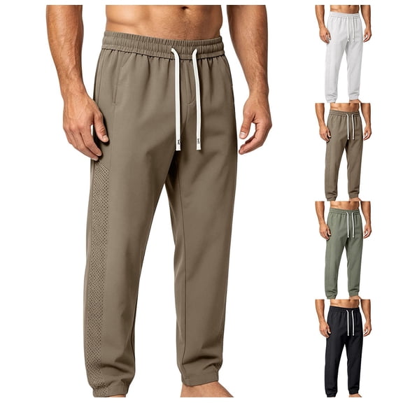 HAOTAGS Men’s Breathable Quick-Dry Casual Trousers High-Elastic Waist Straight Leg Everyday Wear Long Pants Khaki Size L