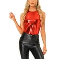 thumbnail image 1 of Camiseta holográfica brillante INSPIRE CHIC para mujeres, top metálico de fiesta disco para mujeres, talla XS, rojo brillante, 1 of 6