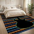 thumbnail image 3 of ODIKA 8'x10' Ultra-Soft Area Rug, Music Rock Bold Headstock Sound Wave Record Vinyl Themed Guitar Flowing Dynamic None Washable, Bare feet friendly, Silk-Touch for Bedroom, Under Sectional, 3 of 7