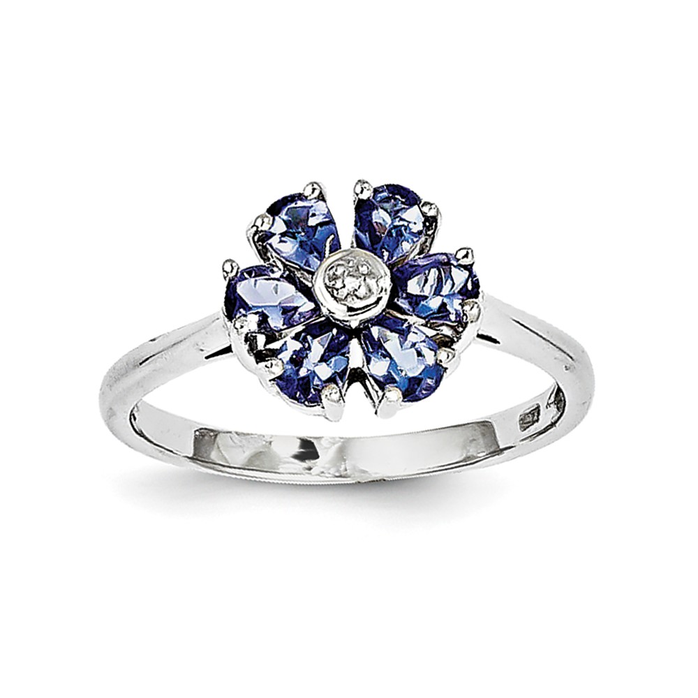 925 Sterling Silver (0.005cttw) Tanzanite and Diamond Ring by