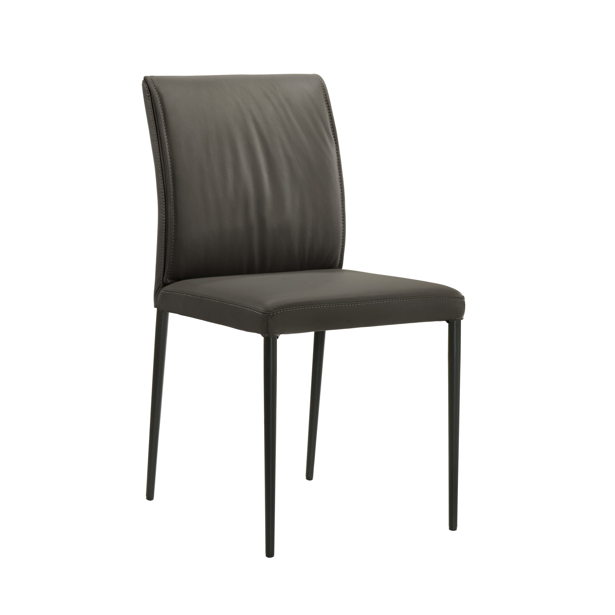 Meriam Full Back Top Grain Leather Upholstered Metal Dining Chairs in Cola - Set of 2