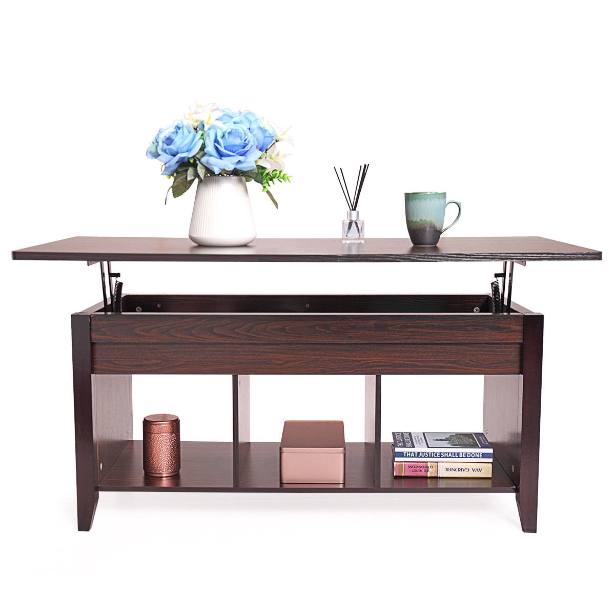 Lowestbest Wood Lift Top Coffee Table with Hidden Storage Compartment for Home Living Room, Rustic