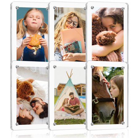 Magnetic Polaroid Frame for Refrigerator, 6 Pack Acrylic Instax Mini Picture Frames with Strong Magnets, Double Sided Display for Photos Art Memos, Versatile for Home Office Dorm Use, Clear