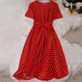 thumbnail image 4 of Blmnix Vintage Valentine Party Dresses for Women Fit & Flare Polka&nbsp;Dot Skirts Short Sleeve Crew Neck Cocktail-Length Red Girls Dress,L, 4 of 8