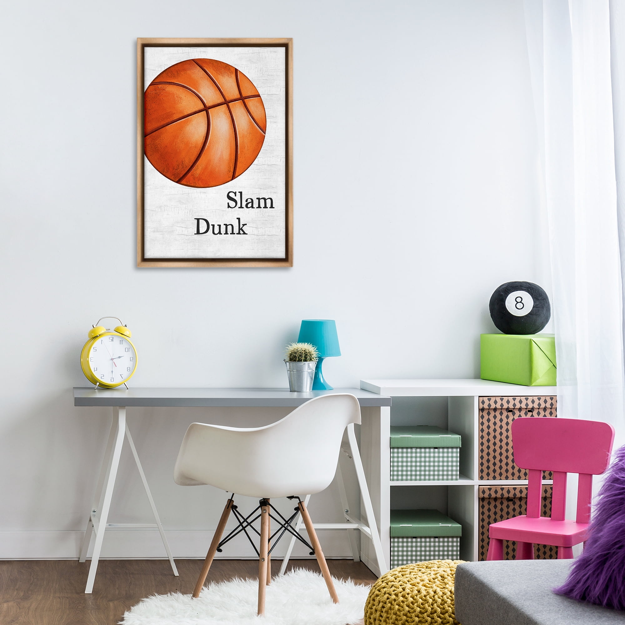 Stupell Industries Slam Dunk Basketball Sports Painting Brown Floater Framed Canvas Art Print Wall Art, 21 x 31