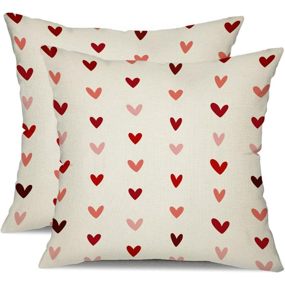 Valentine''s Day Pillow Covers 18x18 Inch Set of 2 Small Red Pink Hearts Decor White Throw Pillow Covers Valentine''s Day Cushion Case Decoration for Sofa Couch 56B