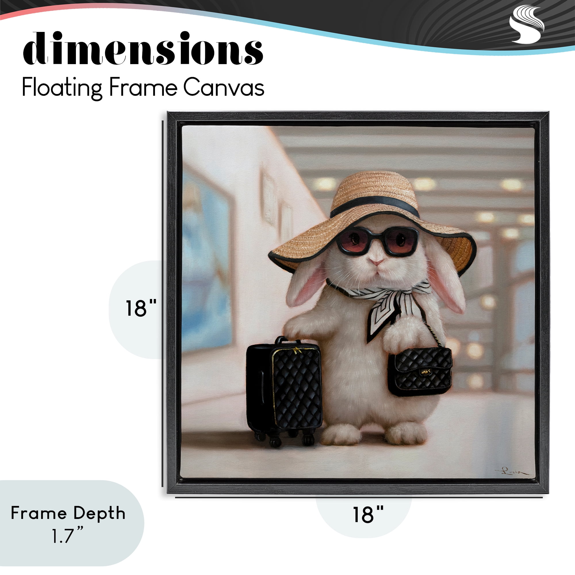 Stupell Industries Bun Voyage Traveling Rabbit Black Framed Floater Canvas Wall Art, design by Lucia Heffernan
