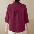 thumbnail image 3 of CIENVNSTG Spring Summer Dressy Casual Cotton Linen Shirts for Women 3/4 Sleeve Lapel Collar Button Down with Chest Pocket Loose Fit Lightweight Plain Comfy Blouses for Daily Commute Wine L, 3 of 3