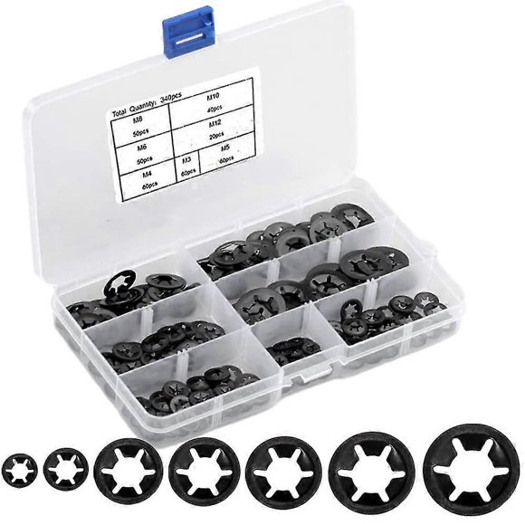 340 Pack M3/m4/m5/m6/m8/m10/m12 Lock Washers With Box Starlock Inner Teeth Lock Washers Lock Washers Assortment Black