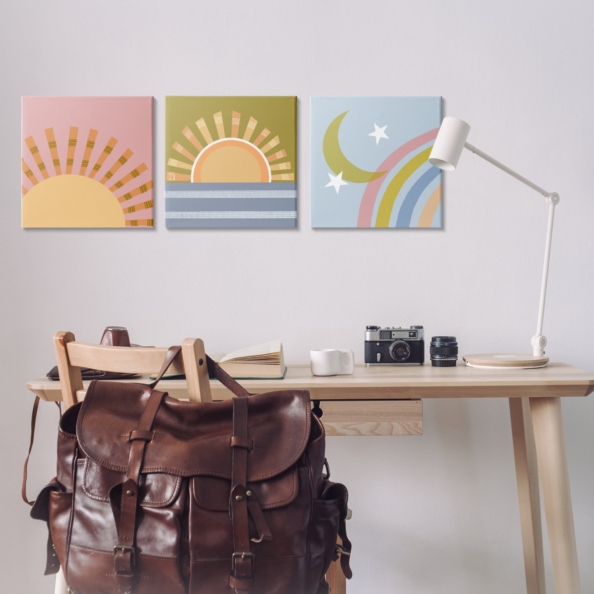 Stupell Industries Rising Sun & Moon Landscape & Nature Painting Wrapped Canvas Art Print Wall Art, 17 x 17, Set of 3