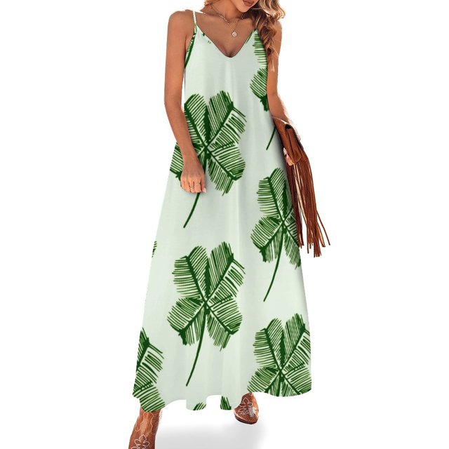 Robe Sans Manches Motif Trèfle Chanceux pour Femme 2024 Robe de Soirée Robes de Fête pour Femmes Robe Femme
