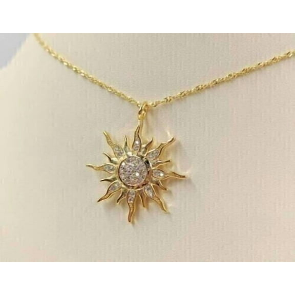 2Ct Round Cut Lab Created Diamond Sun Pendant Necklace 14k Yellow Gold Plated