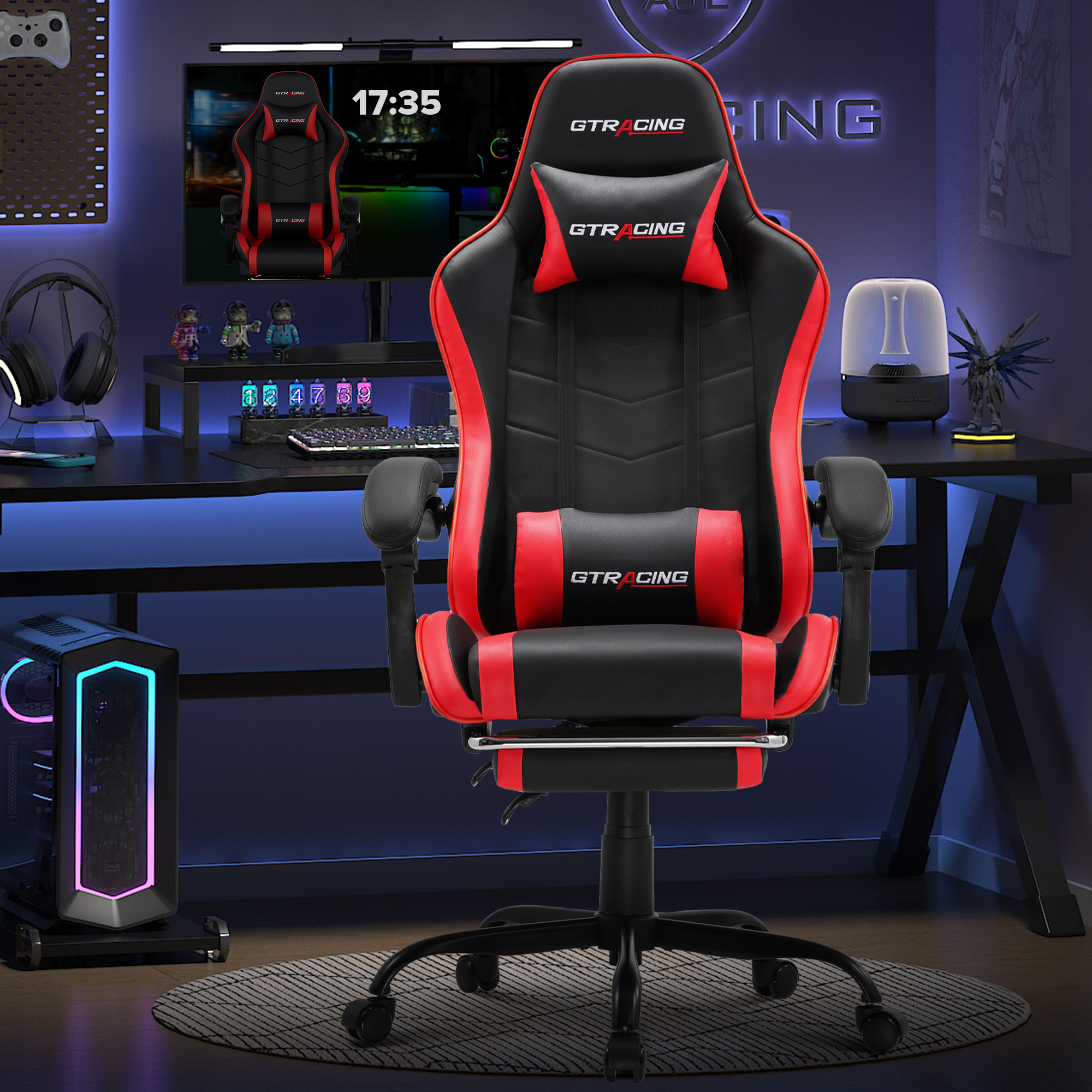 GTRACING GTWD-200 Gaming Chair with Footrest, Adjustable Height, and ...