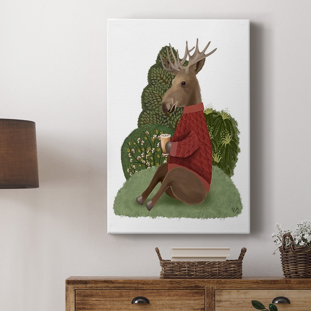 Latte Moose in Sweater Premium Gallery Wrapped Canvas - Ready to Hang