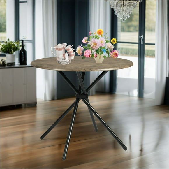 HOMYLIN Mesa Redonda de Comedor 80×80cm Moderna con Patas de Hierro, Marrón, Ideal para Sala y Reuniones Familiares